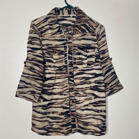 Soft Surroundings Tops - Soft Surroundings Raquel Tunic Button Up Pocket Roll Tab Sleeve Size XS